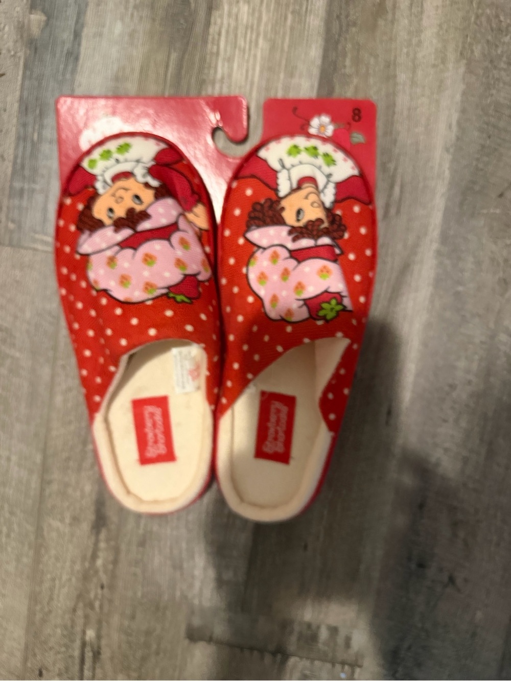 Red Polka Dot Mary Jane Slip-On Shoes with Strawberry Girl Graphic